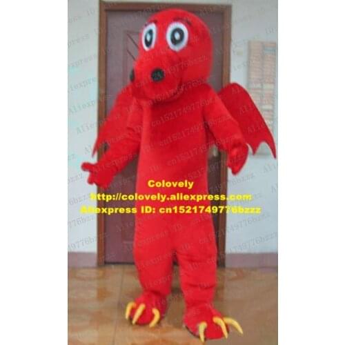 Pretty Red Dinosaur Dino Pterosaur Mascot Costume Adult Size With Red Skin Long Black Curve Eyebrow Big Black Eyes No.5223