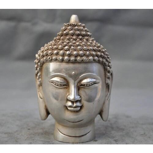 COPPER BRASS HOME METAL CRAFTS TIBET TIBETAN BUDDHISM WHITE COPPER SHAKYAMUNI BUDDHA HEAD BUST STATUE FIGURINE