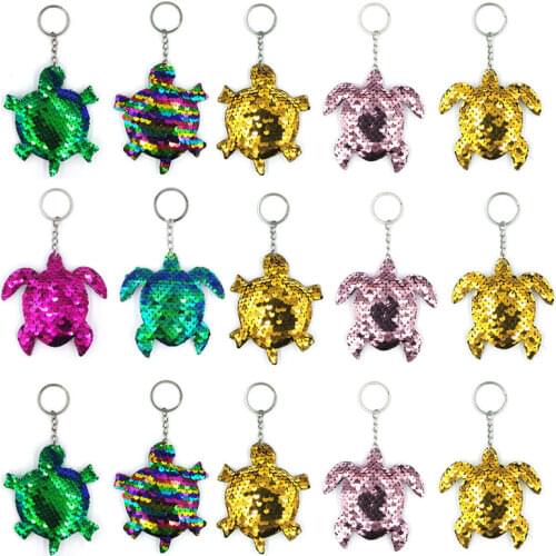 Chaveiro Cute Keychain Glitter Pompom Sequins Turtle Key Chain Gifts for Women Llaveros Mujer Car Bag Accessories Key Ring 6C238