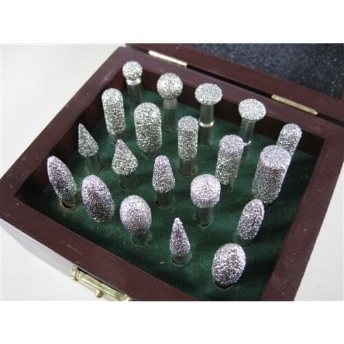 Talentool 20pcs CNC Vaccum Brazed Diamond engraving bits set rotary burrs for granite marble taper ball-end cutter