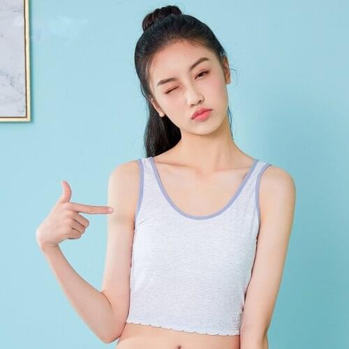 Girls Underwear In Puberty Middle School Students' Wide Shoulder Long Bottomed Vest Exposure Proof Girls Bra Without Steel Ring