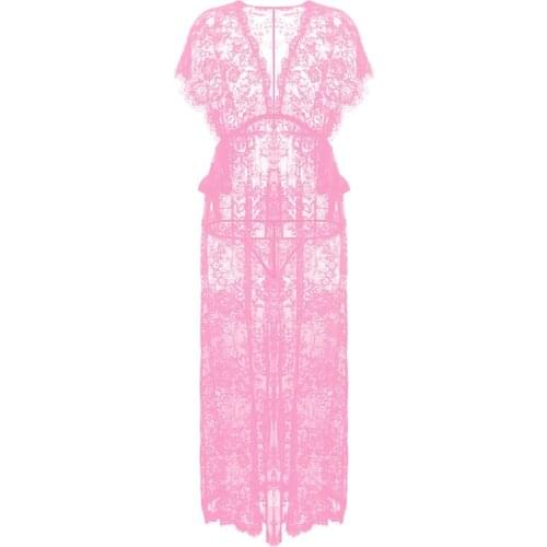 Womens sleepwear robe Floral Nightgown nightrobe long Sexy Long Dress robe Ladies Gowns Deep V Lace Lingerie Bikinis