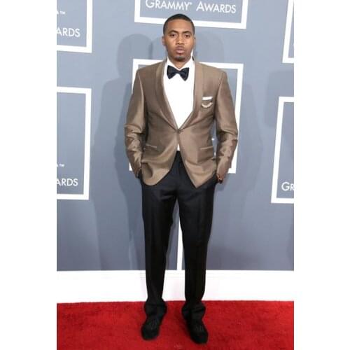 Latest Coat Pant Designs Gold Champagne Shawl Lapel Wedding Suit for Men Stage Blazer Slim Fit Custom 2 Piece Tuxedo Masculino