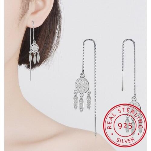 New Fashion 925 Sterling Silver Chain Earrings For Women Dreamcatcher Long Tassel Ear Line Earring Jewelry Gift Brincos