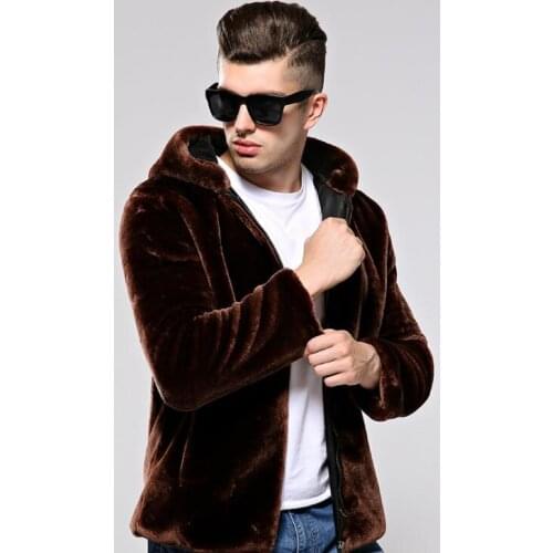 Autumn faux mink leather jacket mens winter thicken warm fur leather coat men slim jackets jaqueta de couro fashion Hooded
