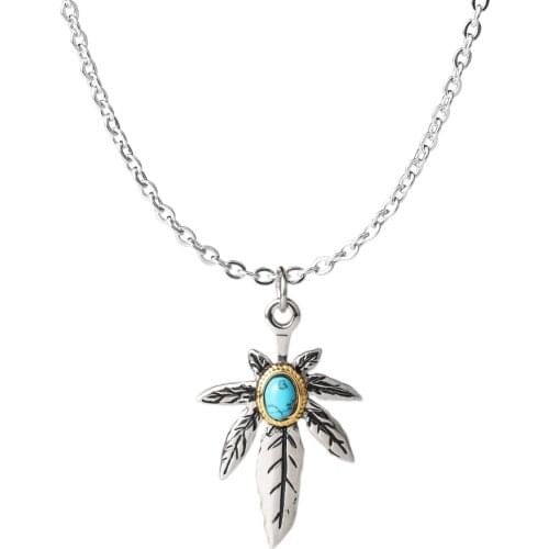 Stainless Steel Feather Wing Pendant Necklace With Turquoises Stone Angel Bird Wings Necklaces Jewelry Gift For Him
