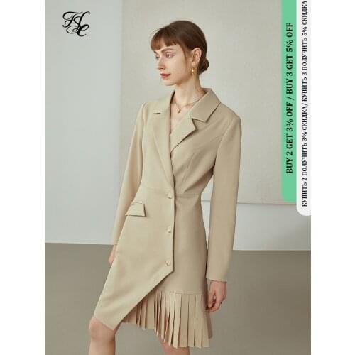 FANSILANEN Dresses For Women Solid Color Irregular Suit Dress Long Sleeve 2021 Autumn New Temperament Professional Skirt Vintage