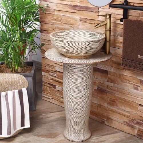 Hand Basin Pedestal Basin Household Balcony Industrial Toilet Integral Floor Wash Basin Bathroom Pedestal Wash Basin sinks