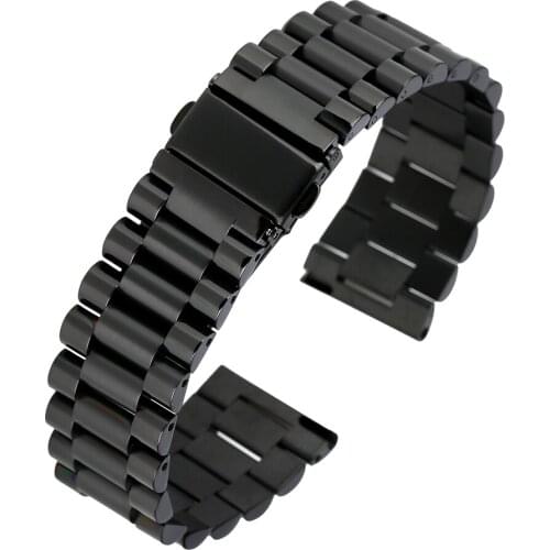 Superior Black Stainless Steel Watch Band Circle Strap Firm Folding Clasp with Safety Unisex Wristwatch Bracelet 20MM 22 MM
