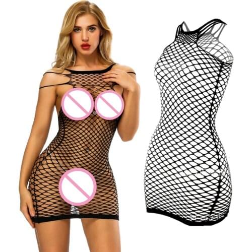 Sexy Fishnet Bodystocking Crotchless Dress Erotic Female Porn Underwear Sex Bodysuit Mature Women Hollow Out Lingerie Costumes