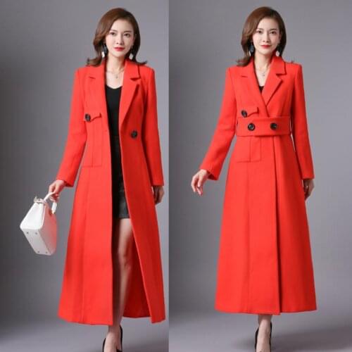 England style over the knee Woolen coat female winter thick mink cashmere was thin cashmere warm woolen coats with belt F828