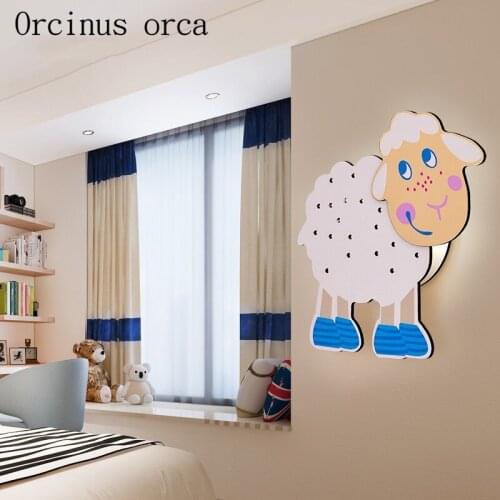 Modern cartoon sheep wall lamp children room boy bedroom bedside lamp creative warm cute cartoon animal wall lamp free shipping