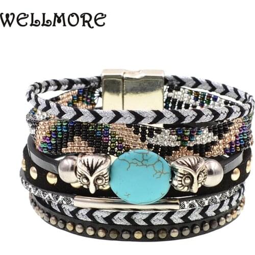 WELLMORE women bracelets 6 colors Leather bracelets bohemia beads beaded charm bracelets for women fashion jewelry drop shipping