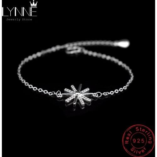 New Fashion 925 Sterling Silver Sunflower Zircon Pendant Bracelets Rhinestone Sun Flower Charm Hand Chain Women Bracelet Gift