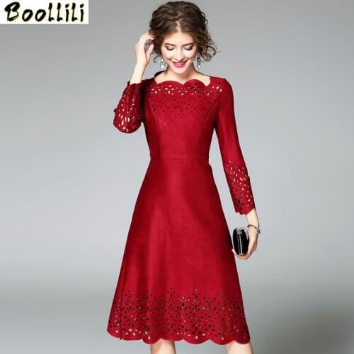 Boollili 2020 Casual Womens Spring Summer Dress Solid Red Ruffle Dress Female Elegant Dresses for Women Vestidos Verano