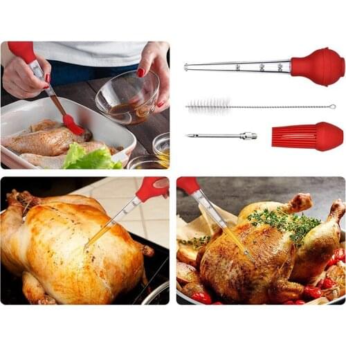 1SET BBQ Meat Marinade Flavour Injector Syringe Sauce Seasoning Gadget Needle with Cleaning Brush PJ 003
