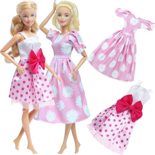 2 Set/Pack Pink Doll Dress Daisy Princess Mini Gown Lace Cute Bow-Knot Skirt Clothes for Barbie Doll Accessories Kids 12'' Toy