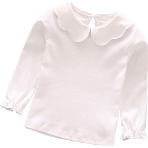 2021 Baby Kids Girls Blouses T-shirt Tops Long Sleeves Doll Collar Ruffle Cuffs Buttons Back Cropped Top Casual Streetwear