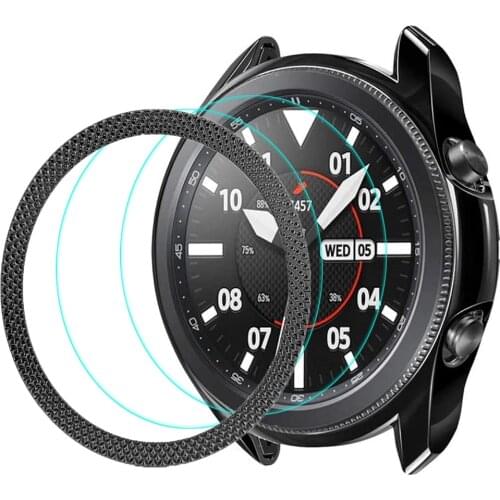 3pcs for galaxy watch 3 45mm 41mm bezel ring + Tempered Glass Protective Film for samsung galaxy watch 3 Stainless Steel bezel