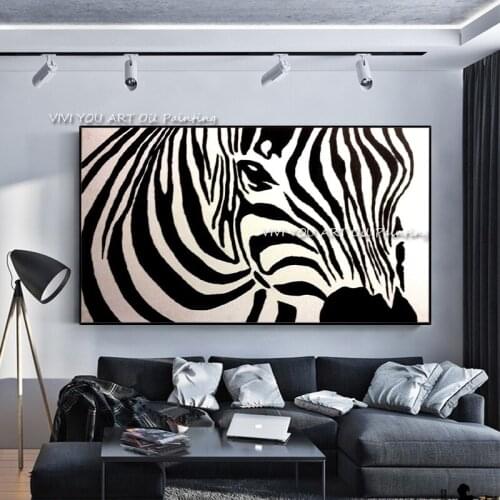 Handmade Abstract Black And White Zebra Oil Painting On Canvas Modern Wall Art Animal Picture Poster For Living Room Cuadros
