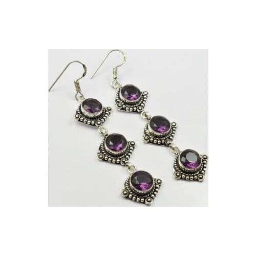 Amethysts , Silver Overlay on Copper Earrings, , 72mm , E1975