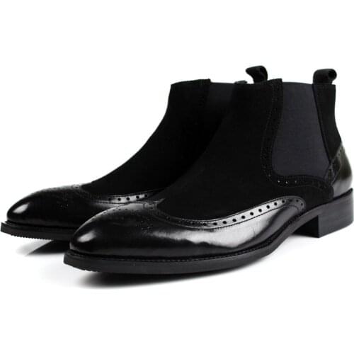 Handmade Genuine Leather Chelsea Boots For Men Imported Italian Cow Suede Dress Boots Slip On Boss Work Boots Real Rubber Shoes