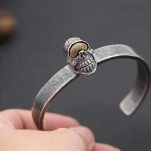 925 Sterling Silver SKULL Mens Women Retro Cuff Bangle Bracelet jewelry A4574