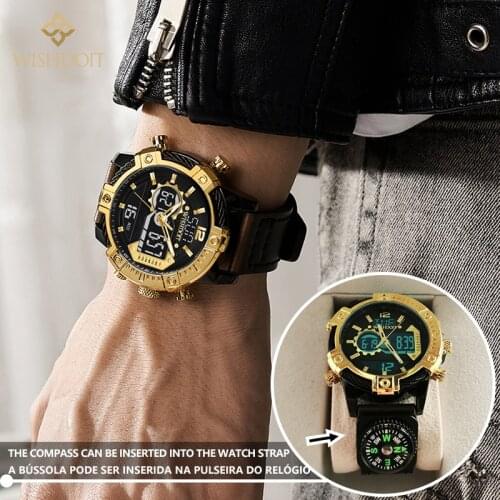 WISHDOIT Mens Casual Sports Watch Top Luxury Brand Military Leather Watch Men Waterproof Luminous Fashion Chronograph Watch