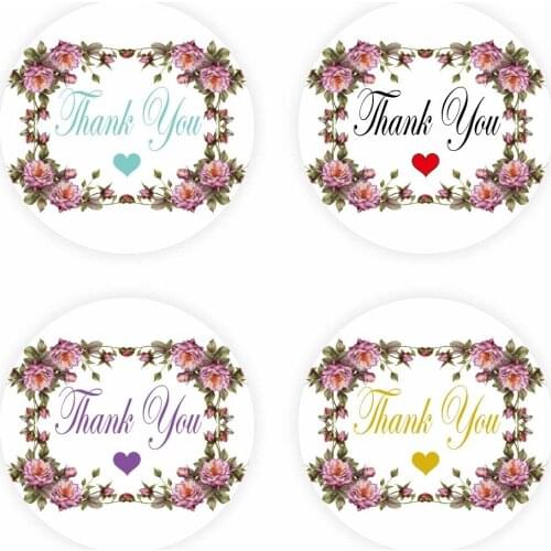 DouxArt 100 Pcs Thank You Stickers - 40mm Garland Heart Wedding Marriage Baptism Communion Invite Gift Box Seals Labels V1160
