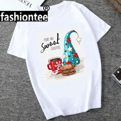 FIXSYS Merry Christmas Coffee Print T Shirt Women Fashion Graphic Cute Tee Hipster Christmas Party Style Short Sleeve Shirt