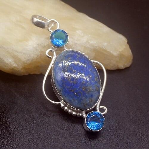 Gemstonefactory Jewelry Big Promotion Single Unique 925 Silver Shiny Natural Blue Topaz Variscite Lady Women Necklace Pendant