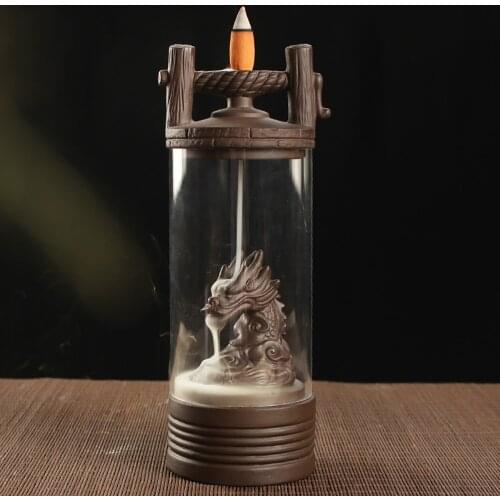 Fashion Auspicious Dragon Backflow Incense Burner Clear Cover Ceramic Crafts Teahouse Ornaments Beautiful Home Decor Cone Censer