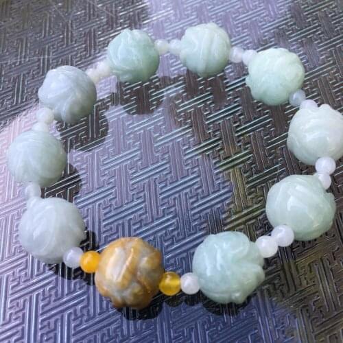 Grade A 100% natural untreated green jadeite jade carved bead bracelet L297