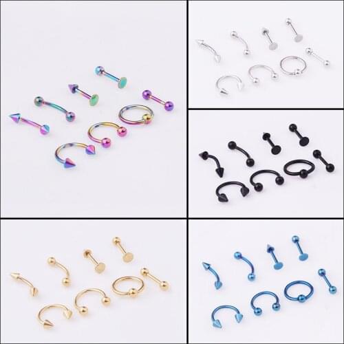 8Pcs/Lot Stainless Steel Fake Septum Piercing Nose Ring Hoop Lip Rings Earrings Helix Piercing Ear Eyebrow Stud Body Jewelry