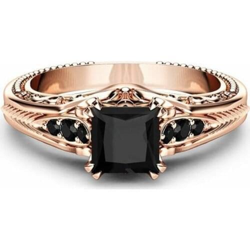 Women Ring Fashion Black Zircon Ring Vintage Geometric Rings Women Jewelry Accessories Anniversary Engagement Party Rose Gold