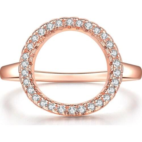 Fashion O shape AAA zircon diamonds gemstones rings for women rose gold &white silver color jewelry party accessory concise gift