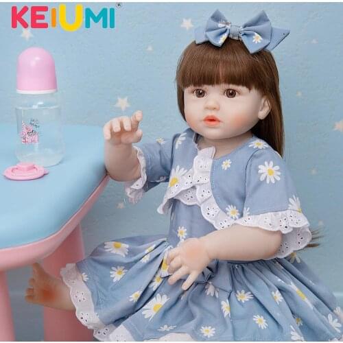 KEIUMI DIY Long Hair Collection Reborn Baby Doll Toys Full Silicone Vinyl Baby Girl Doll Gifts For Kids Birthday XMAS Surprises