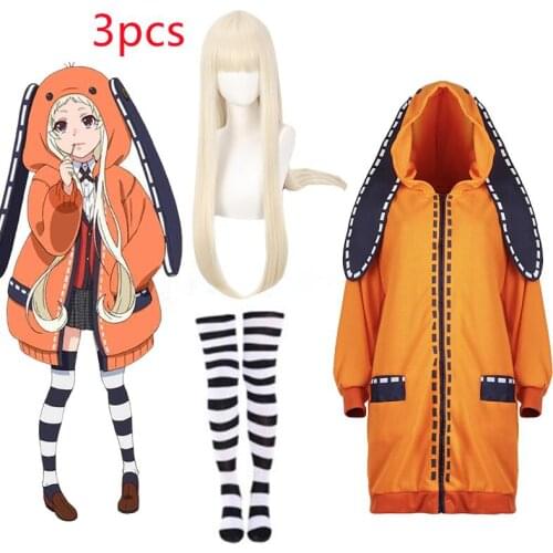 Anime Kakegurui Yomoduki Runa Cosplay Costume Props Accessories Compulsive Gambler Cute Orange Bunny Sweatshirt Coat Wig Suit