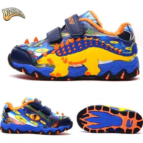 Dinoskulls Baby Boys Sneakers Toddler Boy Winter Fleece Velvet Shoes Kids Dinosaur Sports Running Sneakers Trainers 27-34