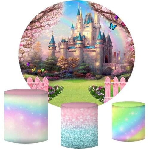Circle Round Backdrop Princess Castle Background Birthday Party Decoration Girl Baby Shower Flower CandyTable Cover Photo Studio