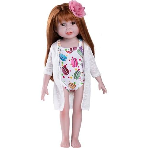 Swimsuit 18 inches Bathing Doll Girl Summer Washable Dolls Beach Girls Sleeping Toy Long Hair for Children Macaron Pattern