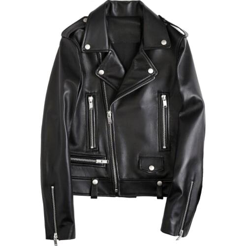 Real Genuine Leather Jacket Women Short Sheepskin Coat Zipper Streetwear Biker Woman Clothes Korean Womens Clothing WPY3659