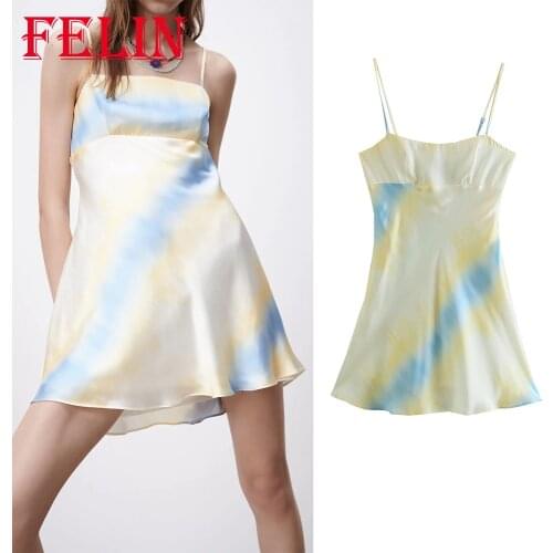 KONDALA Za Tie Dye Summer Women Dress Stain Strapless Cami Mini Dress Sexy Fashion 2021 Backless Mujer Vestidos