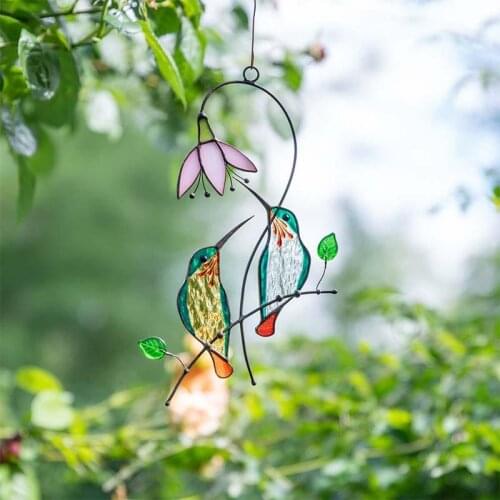Pendant Metal Hummingbird Decoration Elegent Stained Bird Window Hangings Garden Fence Door Pendant Home Decor Accessories