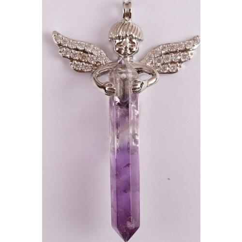 Natural Purple Crystal Stone Bead GEM Pendant Lucky Angel Jewelry For Gift S3013