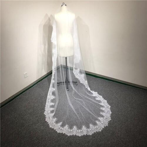 2019 New Bridal Veil Ivory 3m Long Wedding Veil One Layer Wide Eyelash Lace Mantilla Wedding Accessories Veu De Noiva