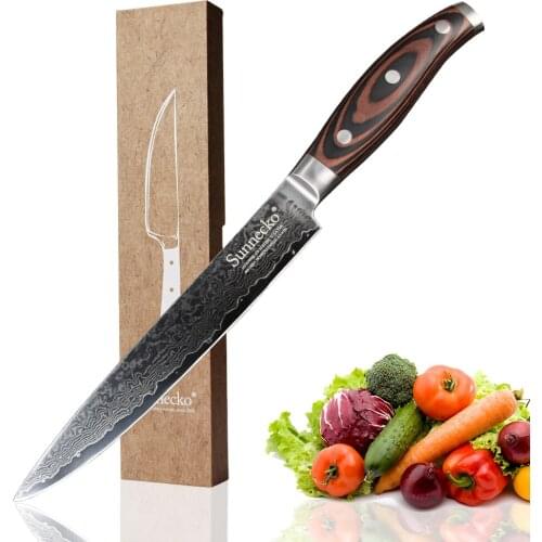 SUNNECKO 8" Slicing Knife Damascus Japanese VG10 Core Steel Blade Kitchen Knives Pakka Wood Handle Sharp Meat Cooking Chef Knife