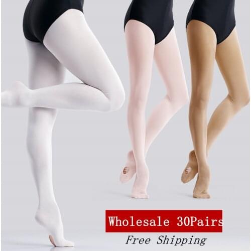 Wholesale 30Pairs Professional Adult Kids Soft Microfiber Convertible Ballet Dance Tights Stockings For Girls Dance S-XXL