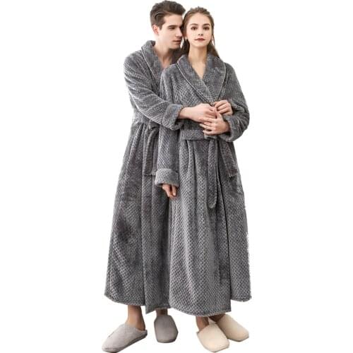 Couple Lightweight Cotton Knit V Neck Long Kimono Robes Bathrobe Soft Sleepwear Loungewear Pocket Dressing Gown for Women