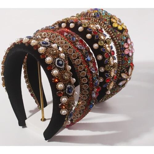 Baroque Rhinestone Hairbands Womens Hair Accessories Thick Padded Headbands Colorful Crystal Hair Band Vintage Hair Ornaments